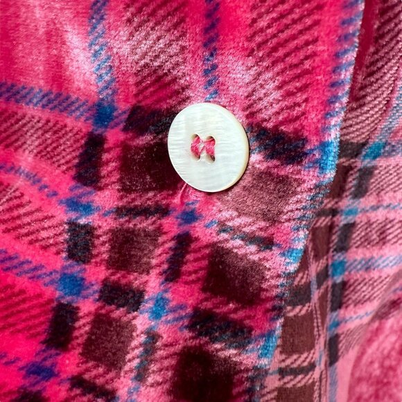 SOFT SURROUNDINGS Velvet Shirt Large Tall Pink Plaid Rayon Silk Button Up Womens - Picture 8 of 11